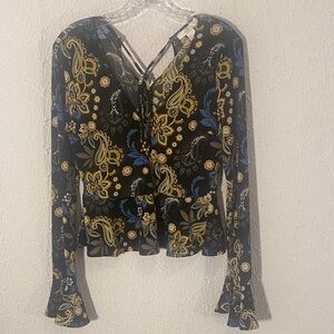 Forever 21 Black Paisley Floral Whimsical Bohemian Blouse Gracefully Romantic